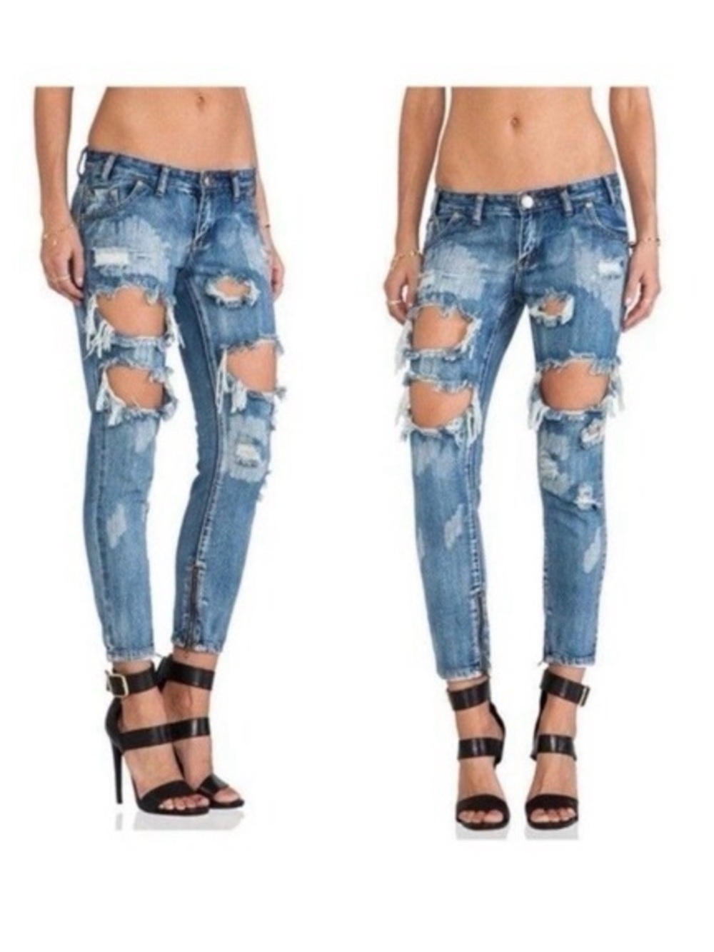 One Teaspoon Jeans 27 Trashed Free Birds Celebrity Distressed Zip Ankle Grunge